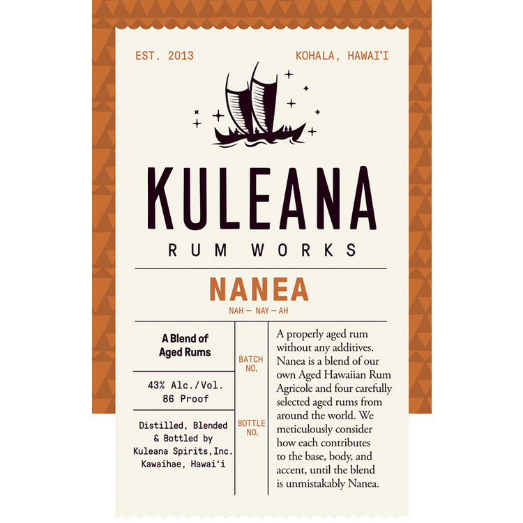 Kuleana Rum Works Aged Rum Nanea 2 Yr 86 - 750ML - Front Label