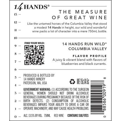 14 Hands Juicy Red Blend Run Wild Columbia Valley - 750ML - Back Label