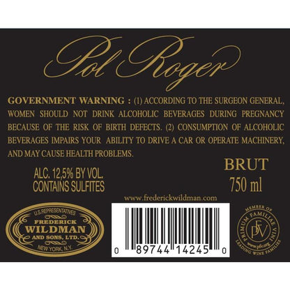 Pol Roger Champagne Brut Reserve W/ Gift Box - 750ML - Back Label