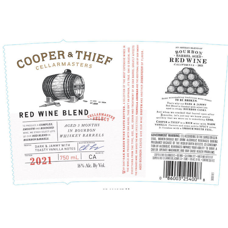 Cooper & Thief Red Wine Blend Bourbon Barrel Aged California - 750ML - Back