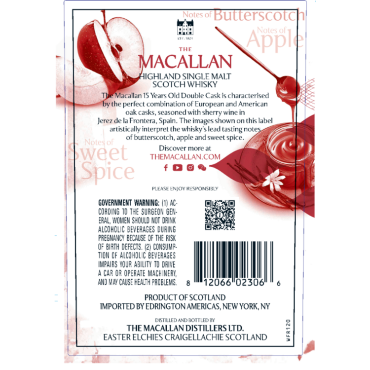 The Macallan Single Malt Scotch Double Cask 15 Yr 86 - 750ML - Back Label