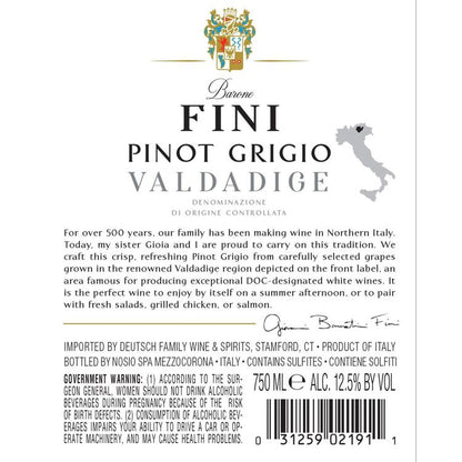Barone Fini Pinot Grigio Valdadige - 750ML - Back Label