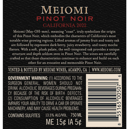 Meiomi Pinot Noir California - 750ML - Back Label