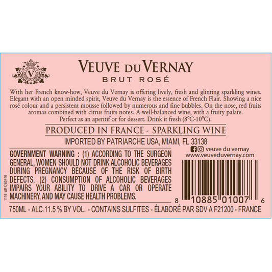 Veuve Du Vernay Brut Rose France - 750ML - Back Label