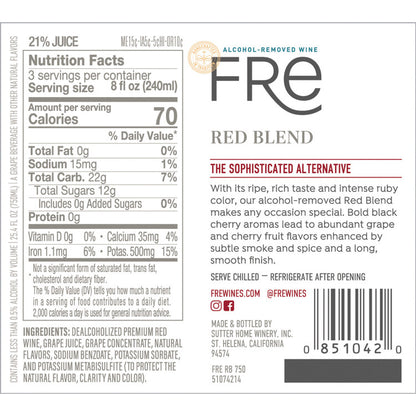Fre Red Blend Alcohol Removed - 750ML - Back Label