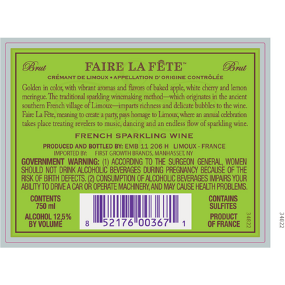 Faire La Fete Cremant De Limoux Brut - 750ML - Back Label