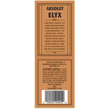 Absolut Vodka Elyx 84.6 - 1.75L - Back Label