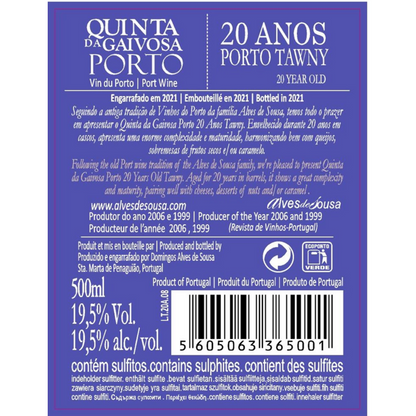 Quinta Da Gaivosa Porto 20 Yr - 500ML - Back Label