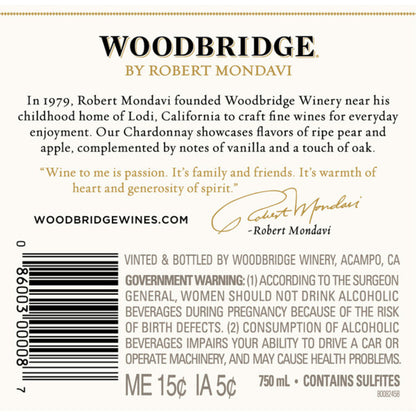 Woodbridge Chardonnay Special Collection California - 750ML - Back Label
