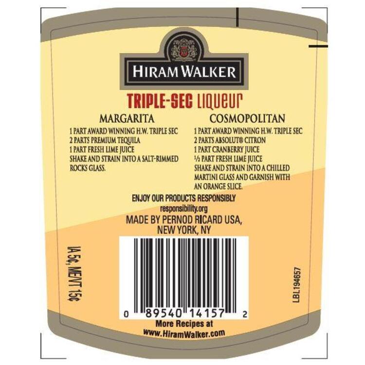 Hiram Walker Triple Sec 60 - 1.0L - Back Label