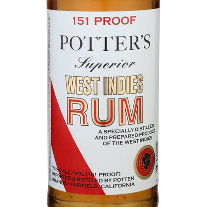 Potter's Overproof Rum Superior 151 - 750ML - Front Label