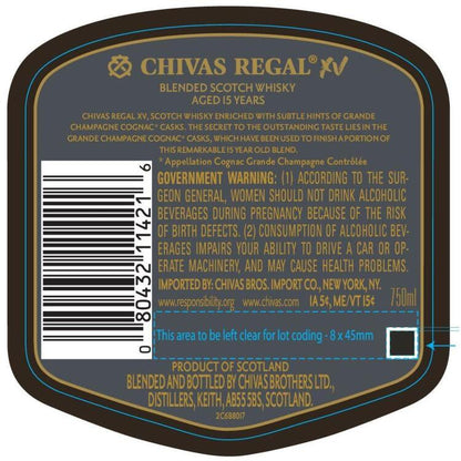 Chivas Regal Blended Scotch Xv 15 Yr 80 - 750ML - Back Label