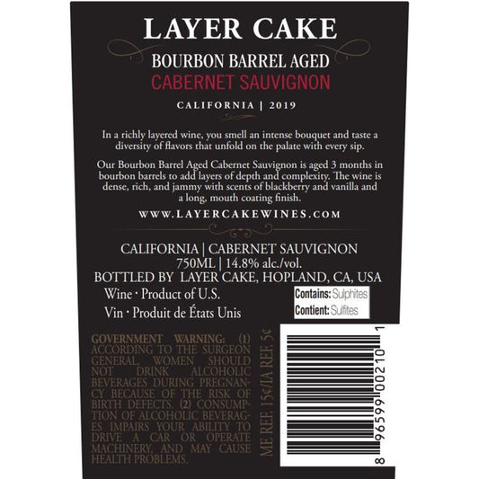 Layer Cake Cabernet Sauvignon Bourbon Barrel Aged California - 750ML - Back Label