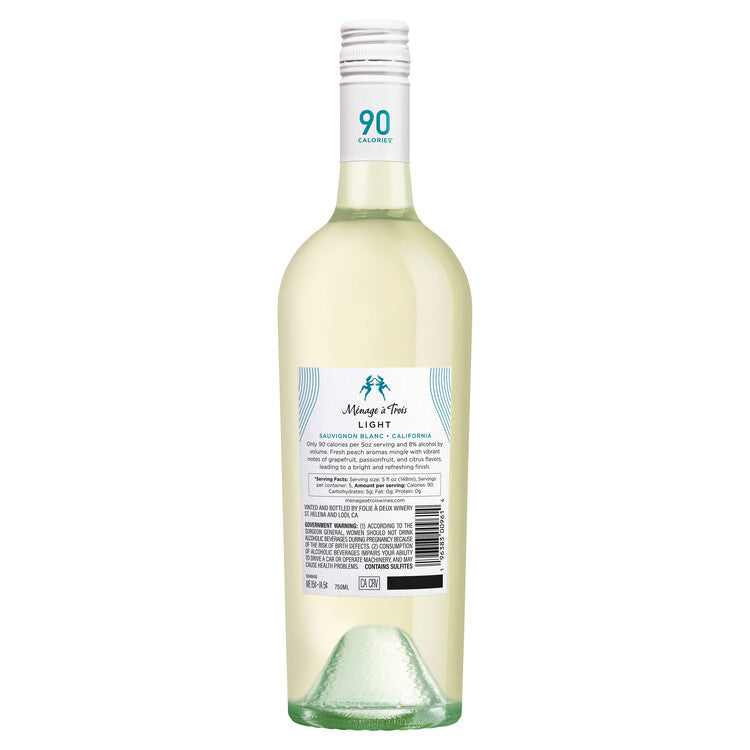 Menage A Trois Sauvignon Blanc Light California - 750ML - Back