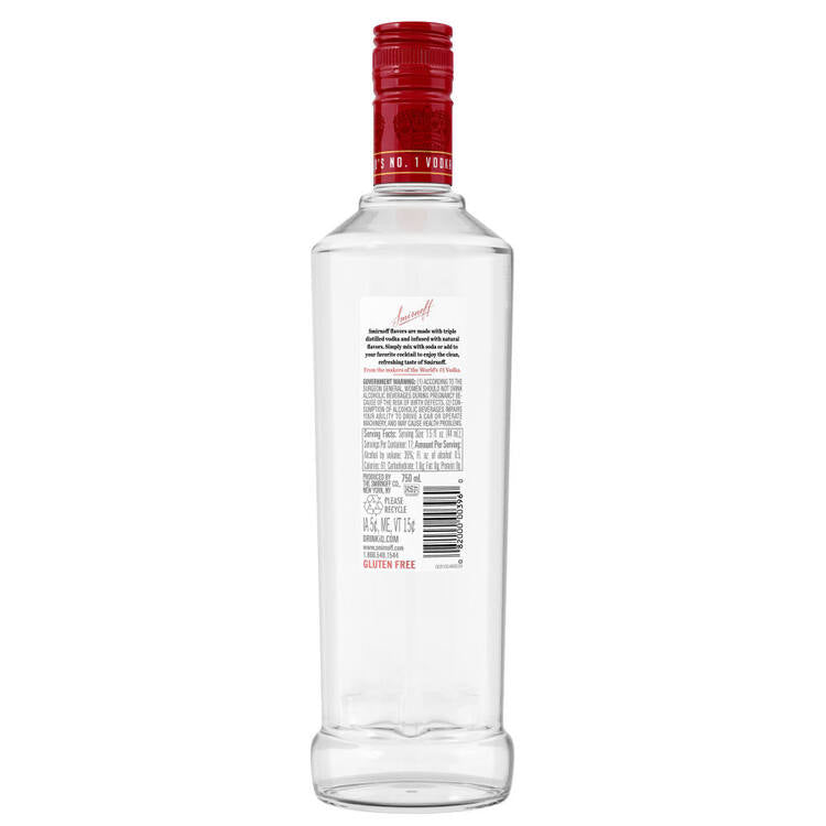 Smirnoff Vodka Raspberry Flavored 60 - 750ML - Back