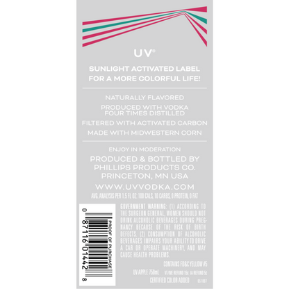 Uv Apple Flavored Vodka 60 - 750ML - Back Label