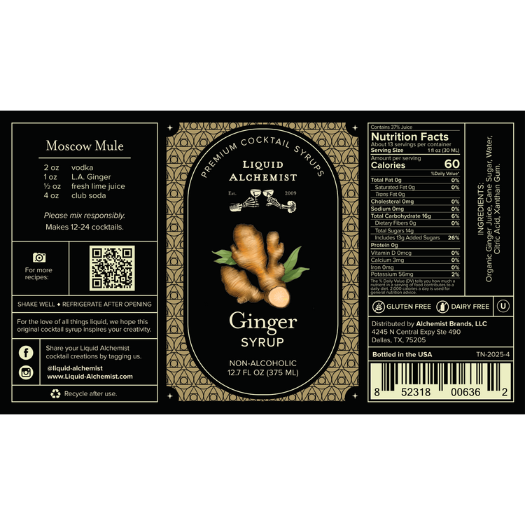 Liquid Alchemist Ginger Syrup - 375ML - Front Label