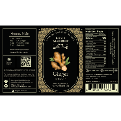 Liquid Alchemist Ginger Syrup - 375ML - Front Label