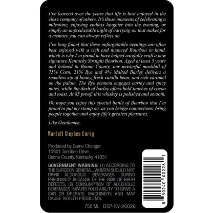 Gentleman's Cut Straight Bourbon 90 - 750ML - Back Label