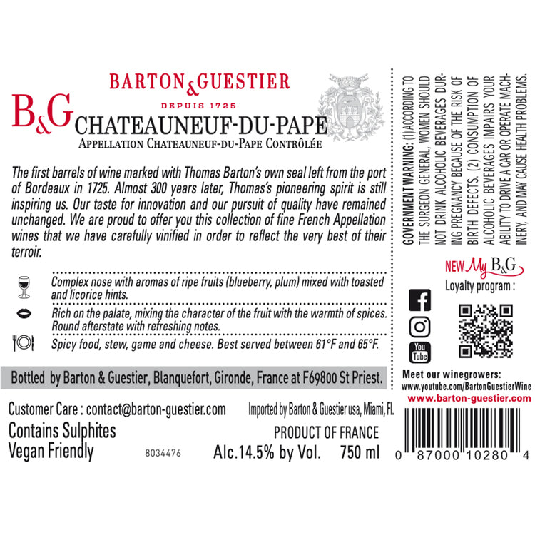 Barton & Guestier Chateauneuf Du Pape Les Roches Noires 2022 - 750ML - Back
