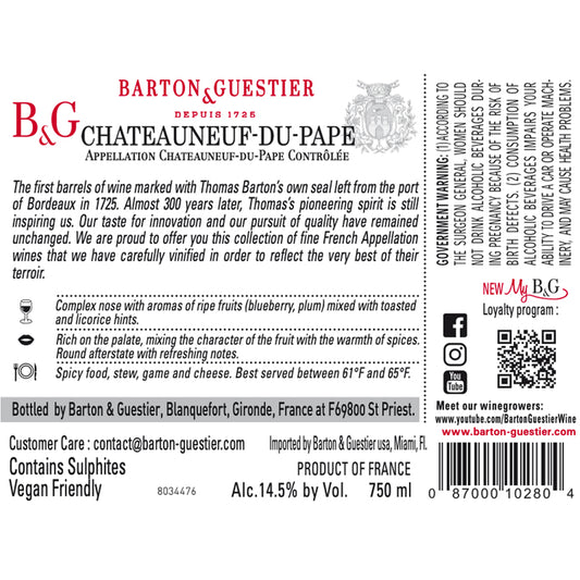 Barton & Guestier Chateauneuf Du Pape Les Roches Noires 2022 - 750ML - Back