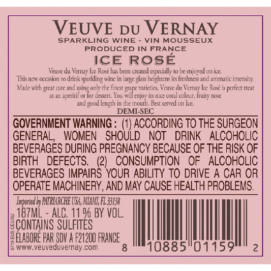 Veuve Du Vernay Demi Sec Rose Ice France - 187ML - Back