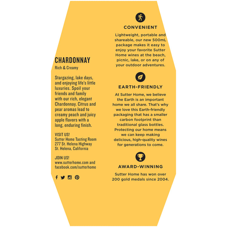 Sutter Home Chardonnay California - 500ML - Back Label