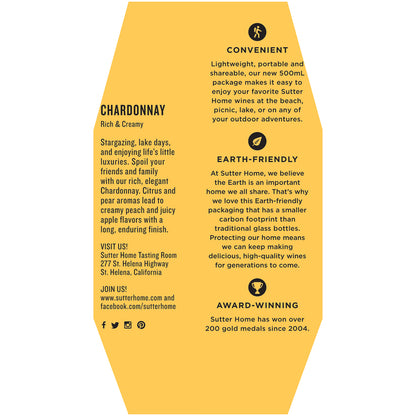 Sutter Home Chardonnay California - 500ML - Back Label