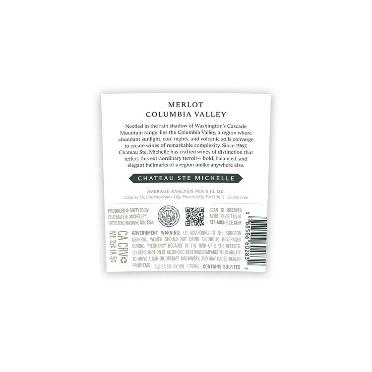 Chateau Ste. Michelle Merlot Columbia Valley - 750ML - Back Label