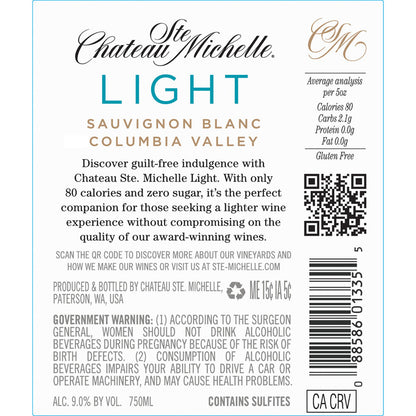 Chateau Ste. Michelle Sauvignon Blanc Light Columbia Valley - 750ML - Back Label