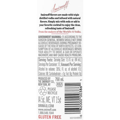 Smirnoff Orange Flavored Vodka 60 - 750ML - Back Label