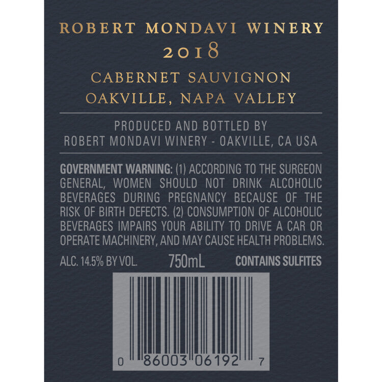 Robert Mondavi Winery Cabernet Sauvignon The Estates Oakville 2021 - 750ML - Back Label