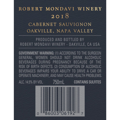 Robert Mondavi Winery Cabernet Sauvignon The Estates Oakville 2021 - 750ML - Back Label