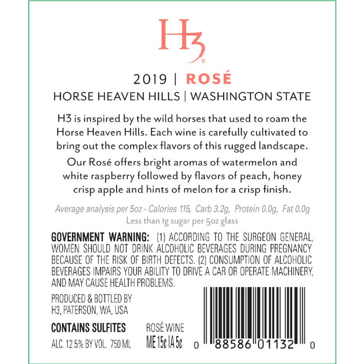 H3 Rose Wine Horse Heaven Hills 2022 - 750ML - Back Label