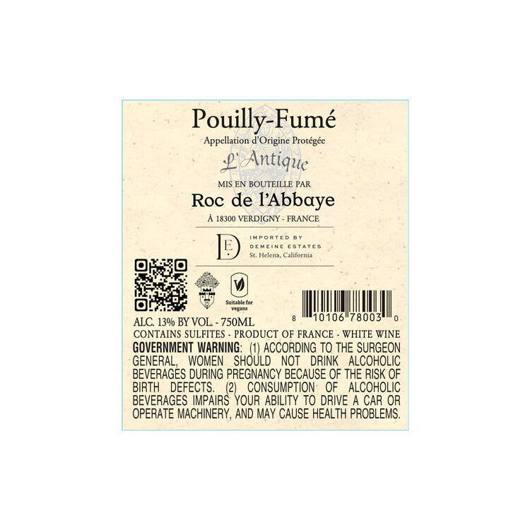 Roc De L'Abbaye Pouilly Fume L'Antique 2022 - 750ML - Back