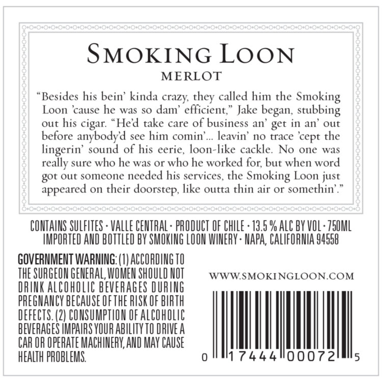 Smoking Loon Merlot The Original California - 750ML - Back Label