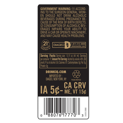 Johnnie Walker Blended Scotch Double Black 80 - 750ML - Back Label