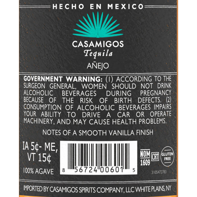 Casamigos Tequila Anejo 80 - 750ML - Back Label