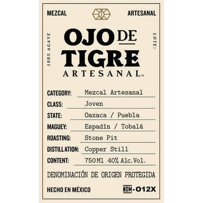 Ojo De Tigre Mezcal Artesanal Joven 80 - 750ML