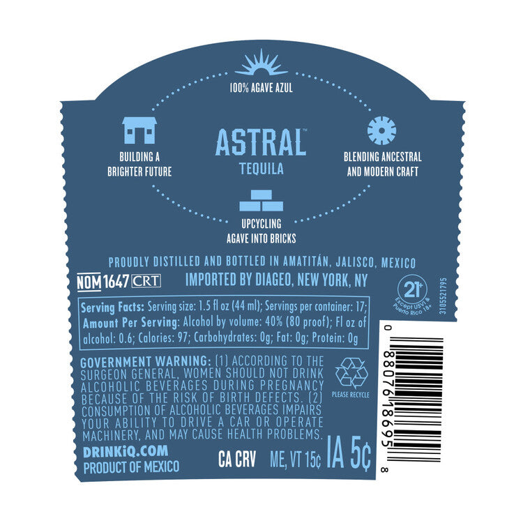Astral Tequila Blanco 80 - 750ML - Back Label