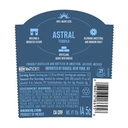 Astral Tequila Blanco 80 - 750ML - Back Label