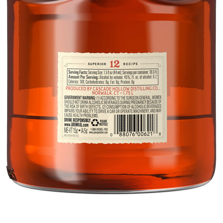 George Dickel Tennessee Whiskey Signature Recipe 90 - 1.75L - Back Label