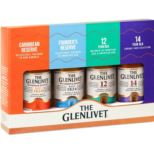 The Glenlivet Single Malt Scotch Combo 4 Each 12 Yr 80, Cognac Cask 14 - 50ML