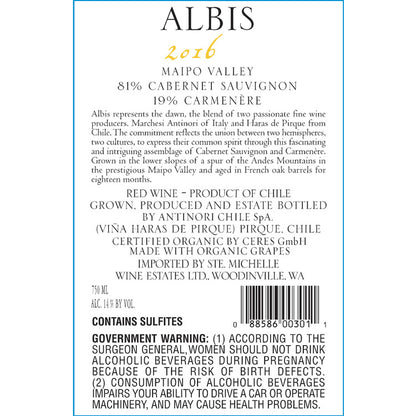 HARAS DE PIRQUE Haras De Pirque Cabernet Sauvignon/Carmenere Albis Maipo Valley 2016 - Back Label