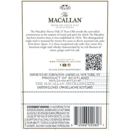The Macallan Single Malt Scotch 25 Yr 86 - 750ML - Back Label