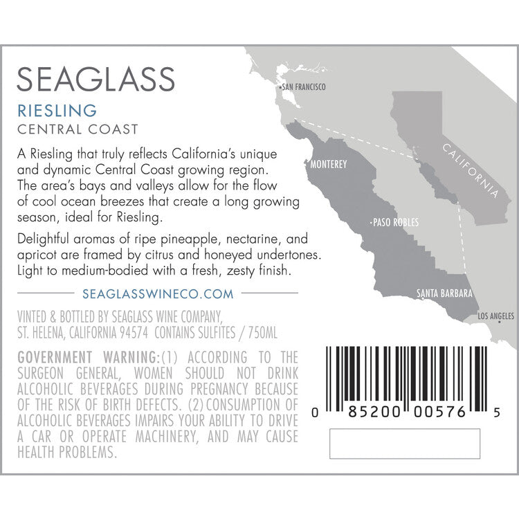 Seaglass Riesling Central Coast - 750ML - Back Label