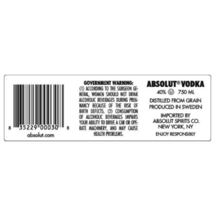 Absolut Vodka 80 - 50ML - Back Label
