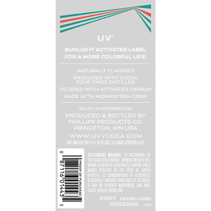 Uv Cherry Flavored Vodka 60 - 1.0L - Back Label