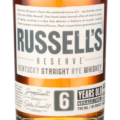 Russell'S Reserve Straight Rye Whiskey Small Batch 6 Yr 90 - 750ML