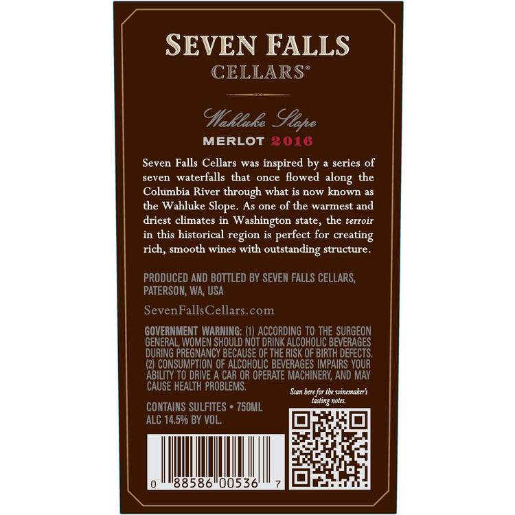 Seven Falls Cellars Merlot Wahluke Slope 2020 - 750ML - Back Label